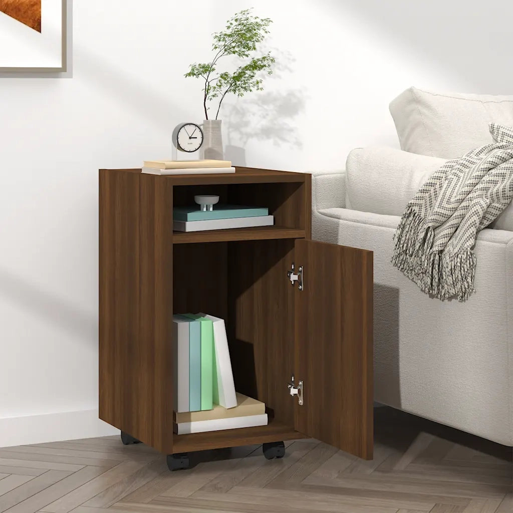 Mobiletto con Ruote Rovere Marrone 33x38x60cm Legno Multistrato 815854
