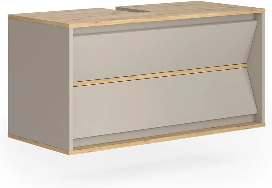 Mobile sottolavabo per bagno Edelin, Cachemire, 80 x 50 cm con 2 cassetti, per montaggio a parete e compatibile con sifoni standard