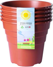 Pacco di 5 vasi di terracotta premium 15 cm con finitura lucida in plastica - vasi di piante riutilizzabili per la decorazione interna/esterna e il giardinaggio - a forma rotonda, resistente ai raggi UV, riciclabile