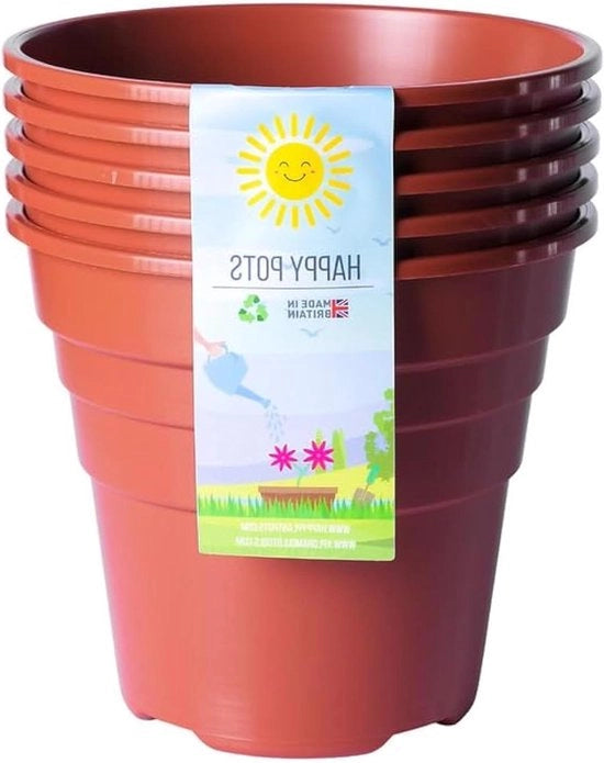 Pacco di 5 vasi di terracotta premium 15 cm con finitura lucida in plastica - vasi di piante riutilizzabili per la decorazione interna/esterna e il giardinaggio - a forma rotonda, resistente ai raggi UV, riciclabile
