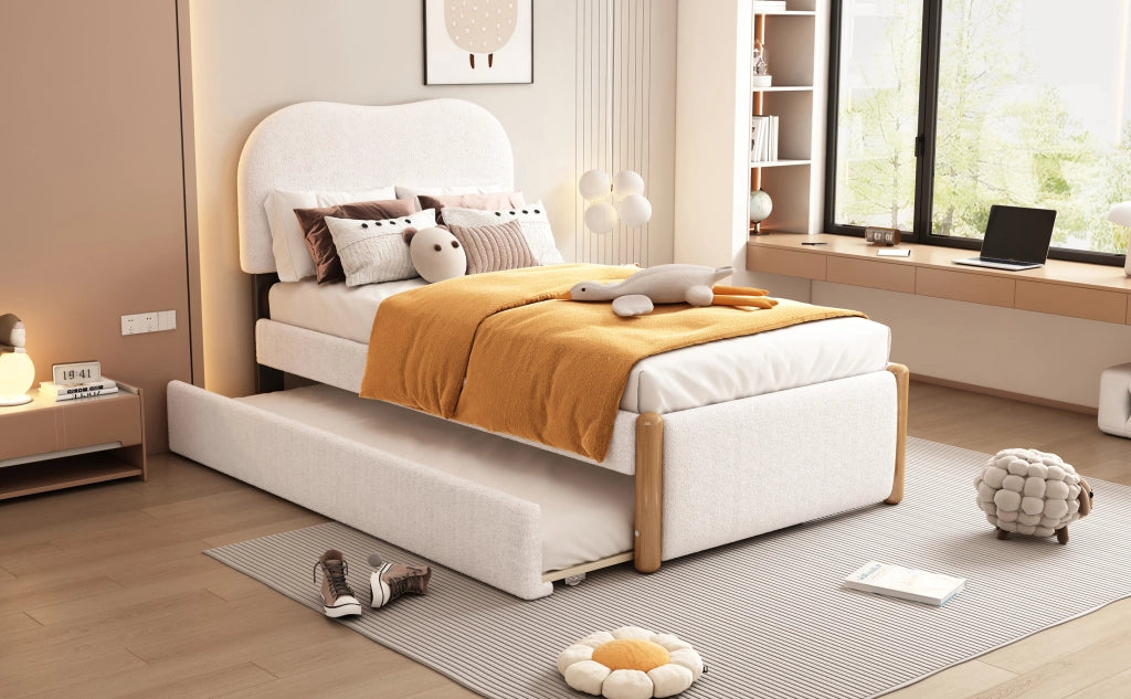 DESMIU Letto estraibile 90 × 200 cm 1 posto con letto a scomparsa, senza materasso, in velluto, bianco