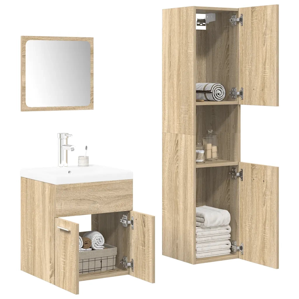 Set Mobili da Bagno | Armadio da bagno 4 pz Rovere Sonoma in Legno Multistrato