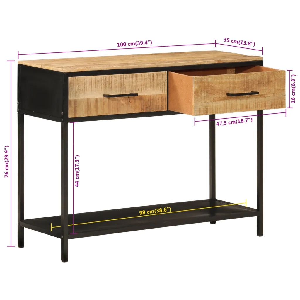 Tavolo Consolle 100x35x76 cm in Legno Massello di Mango e Ferro 358581