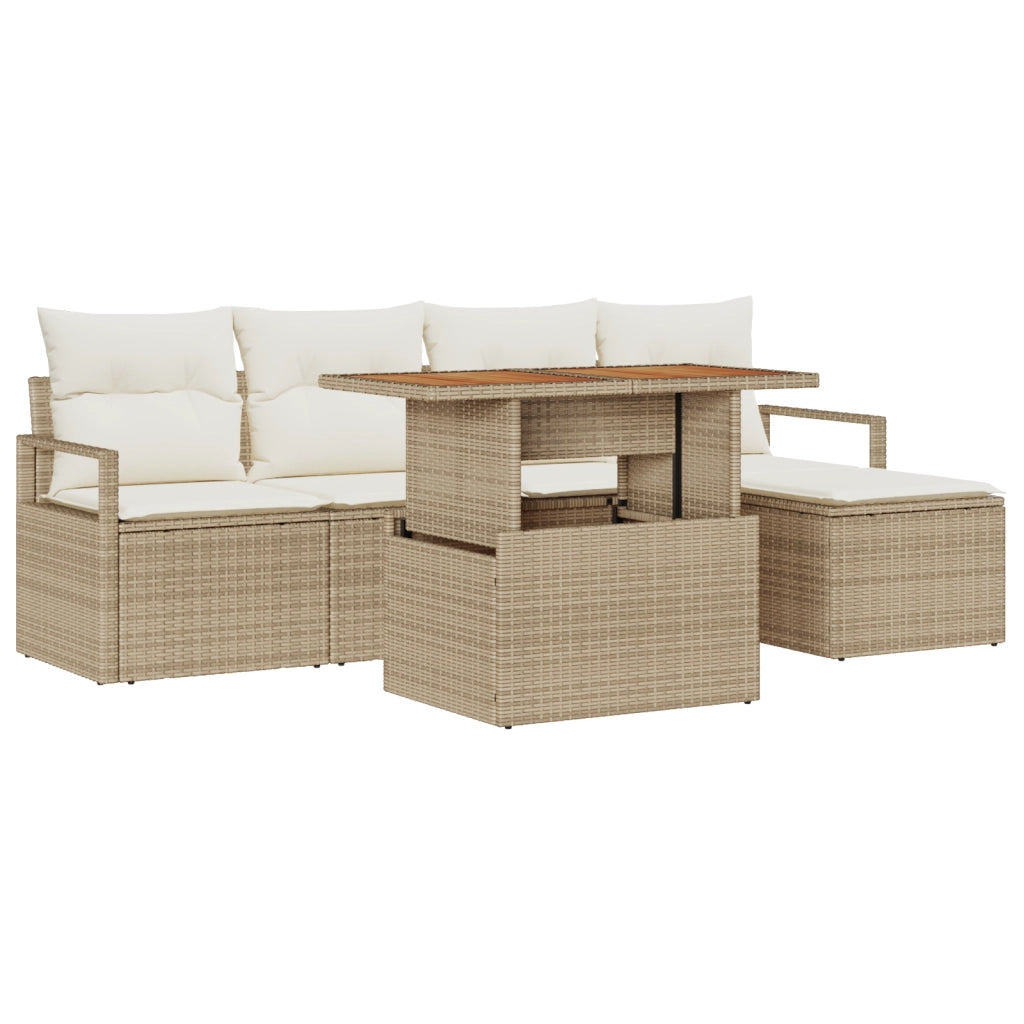 Set Divano da Giardino 6 Pezzi con Cuscini Beige