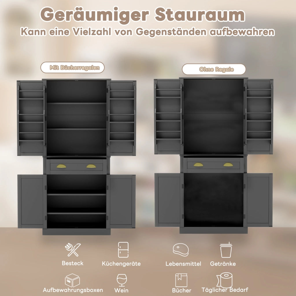 ARMADIO DISPENSA 80x40x182 cm, 4 ante, 1 cassetto, MDF nero