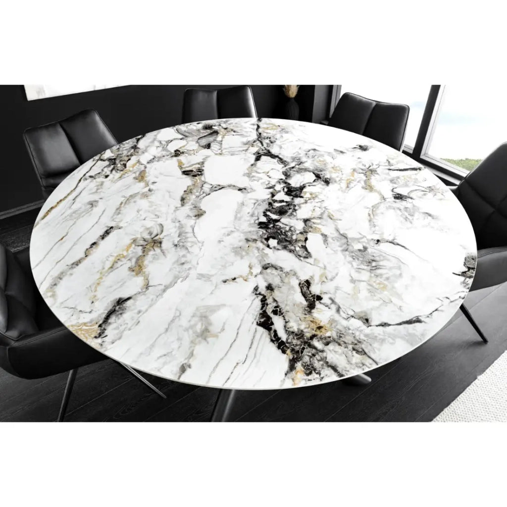 Table AXYA – Rotonda 150 cm – Piano in ceramica e vetro temperato effetto marmo bianco con piano superiore rotante