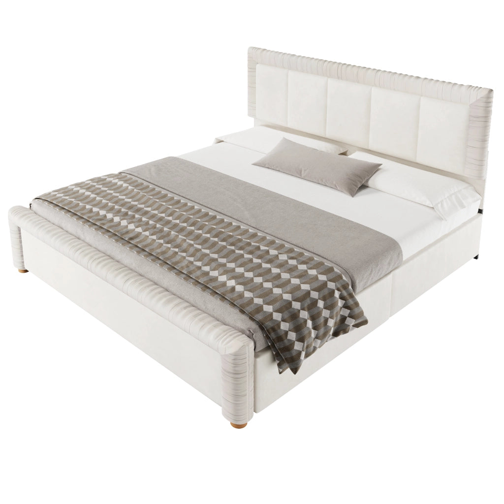 Letto imbottito 180x200 in velluto francese beige con 2 cassetti