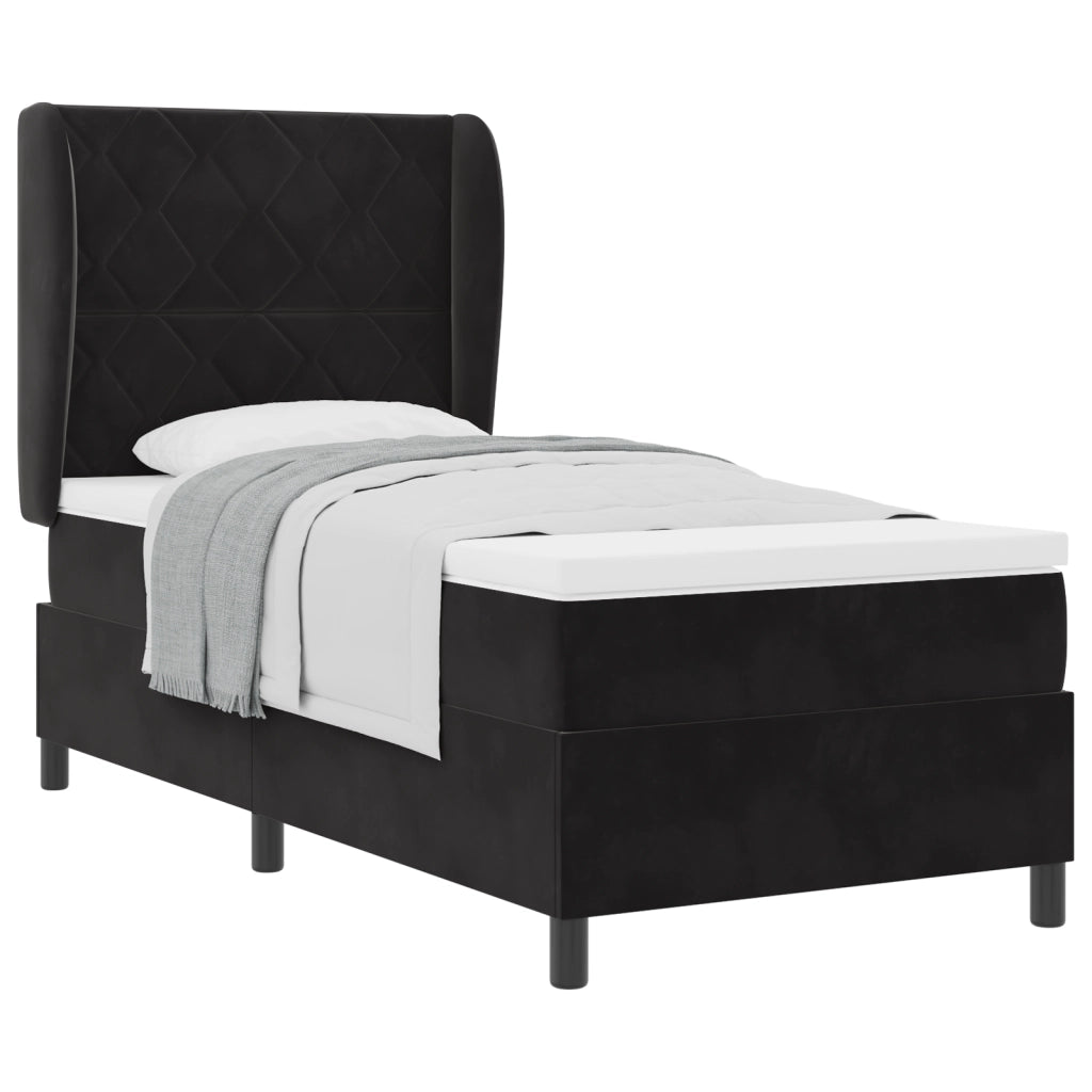 Letto Box Spring con Materasso Nero 100x200 cm Velluto