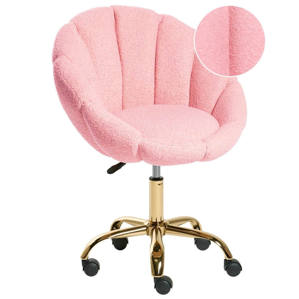 Elegante sedia da ufficio girevole in tessuto bouclè rosa con base regolabile in altezza Design moderno Home Office