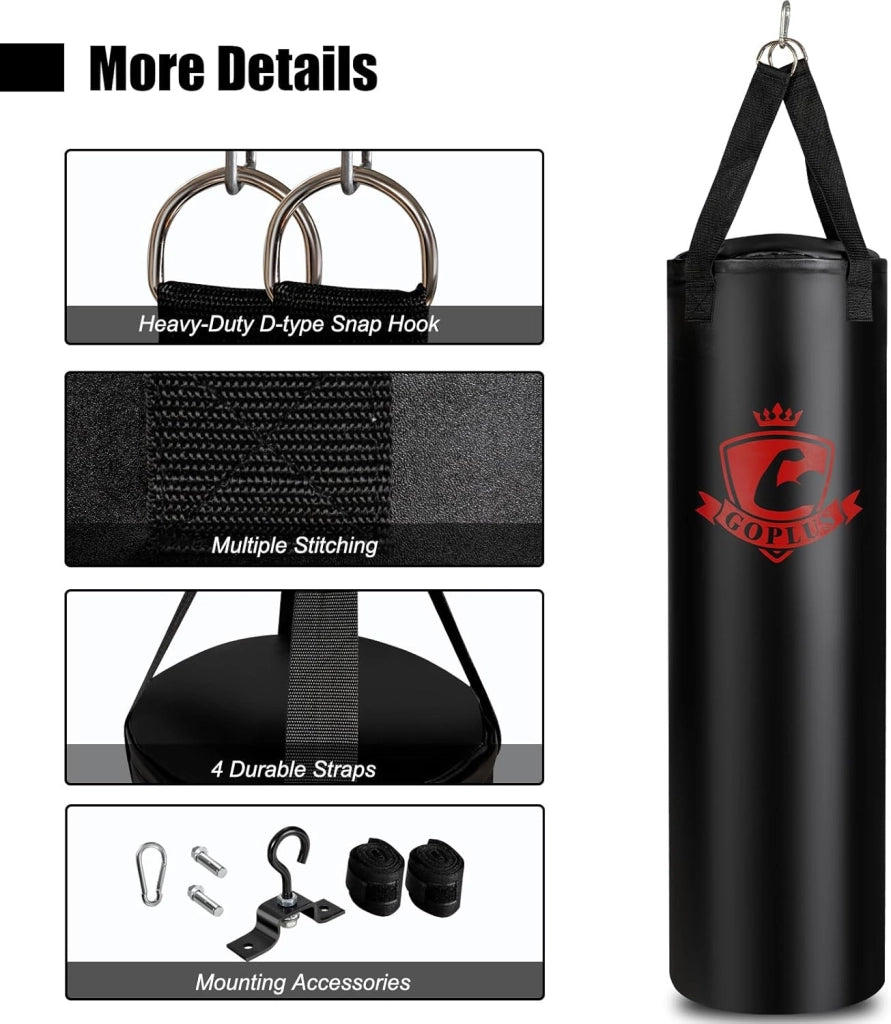 Set sacco da boxe con guantoni da boxe da 12 oz, sacco da boxe, sacco da boxe con gancio da soffitto, chiusura lampo, set da 29 kg per adulti
