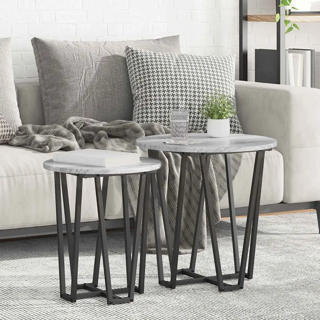 Set tavolini 2 pcs Grigio Sonoma e Nero 869723