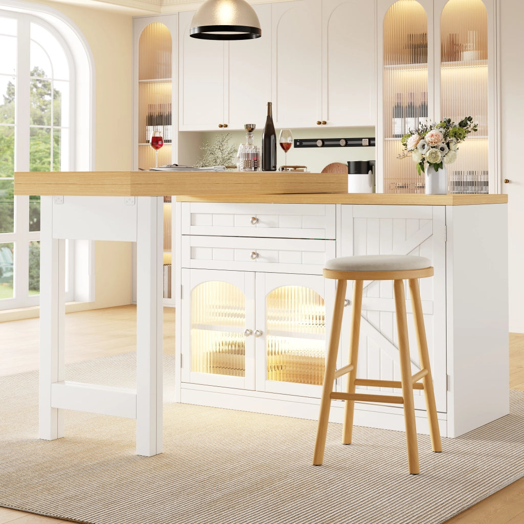 Tavolo da pranzo estensibile con piano girevole a 360°; 2 cassetti e ante in vetro; 120 × 40 × 73;5 cm