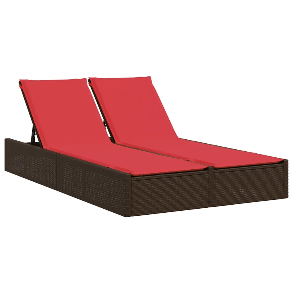 Lettino prendisole doppio con Cuscini in Polyrattan Marrone 368634