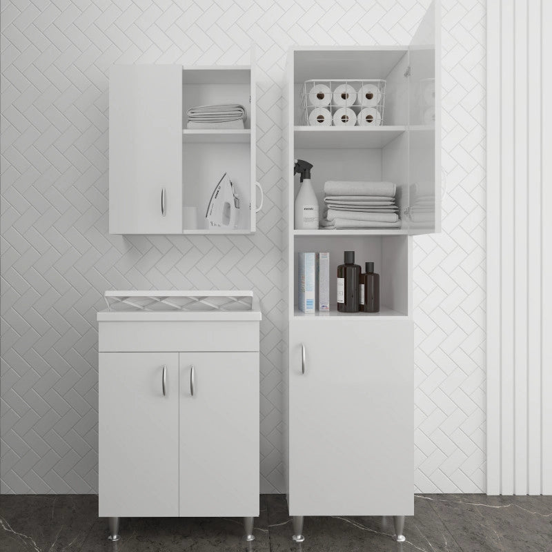 Mobile lavanderia lavatoio in nobilitato idrofugo  Lavatoio 60x50 con colonna e pensile 2 ante  Bianco da interno  Negrari