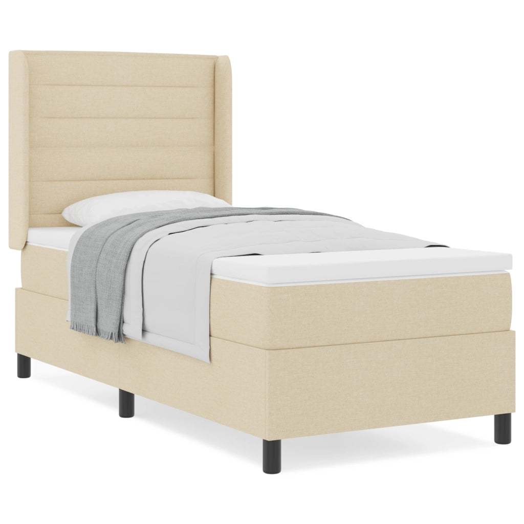 Letto Box Spring con Materasso Crema 90x200 cm Tessuto
