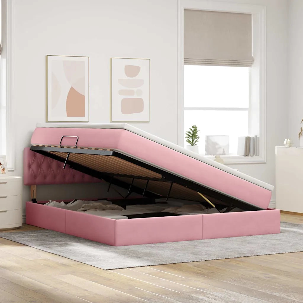 Letto con contenitore LED e materasso Rosa 160 x 200 cm Velluto