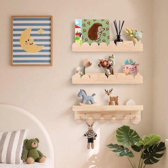 Pannelli per libri per bambini - 3 strati - Sospesi - Legno massello - Montaggio a parete