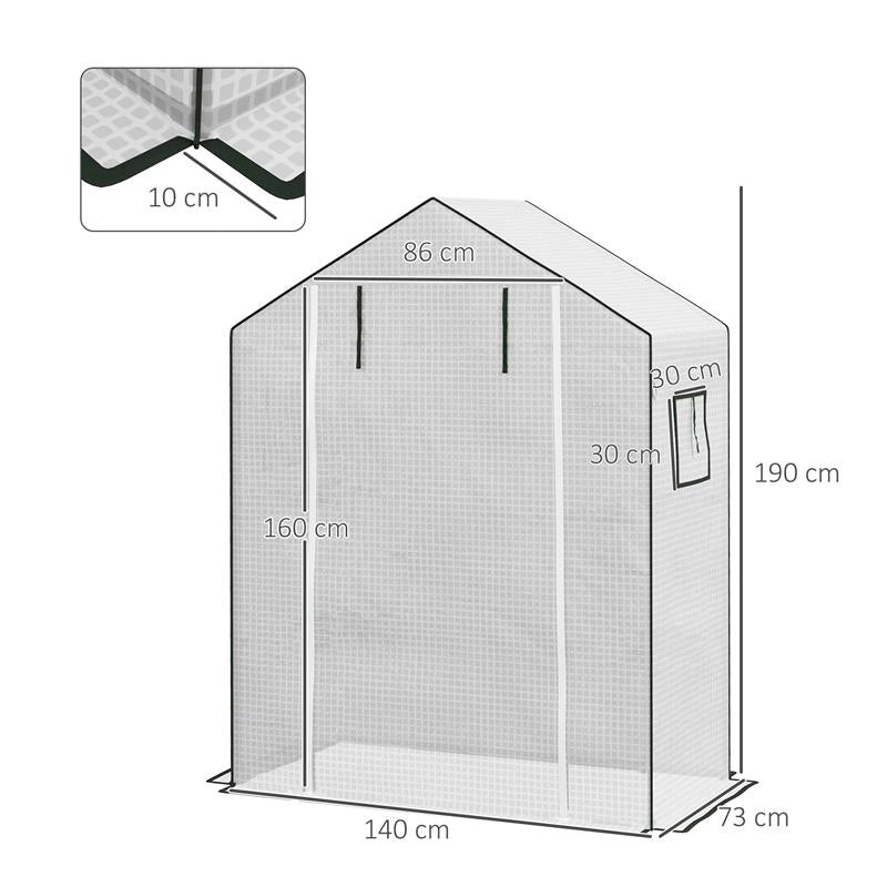 COPERTURA SERRA DA GIARDINO IN PE CON PORTA A CERNIERA E FINESTRE, 140X73X190 CM, BIANCO