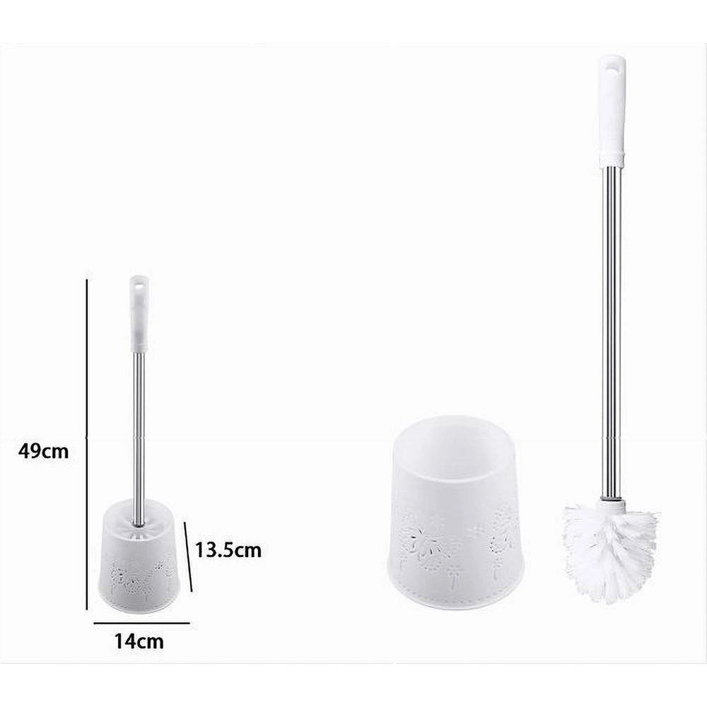Trade Shop - Portascopino Rotondo Decorato Bianco Per Bagno Wc Toilette Con Scopino 79822 -