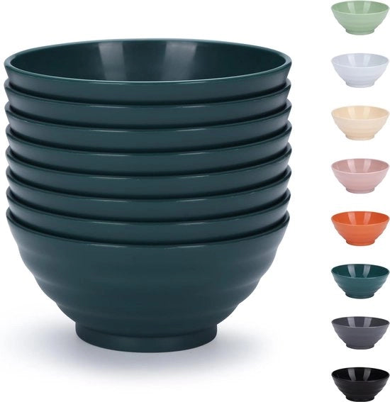 Set di contenitori in plastica per colazione, 8 pz, 750 ml, impermeabili, riutilizzabili, leggeri per cereali per colazione, pasta, zuppe, ramen, popcorn, frutta, insalata e uso universale (verde scuro)