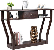 Tavolo Consolle in Legno, Consolle con Cassetto e Ripiani, Tavolo d'Ingresso Multiuso per Salotto, Corridoio e Entrata 120 x 30 x 81 cm (Marrone)