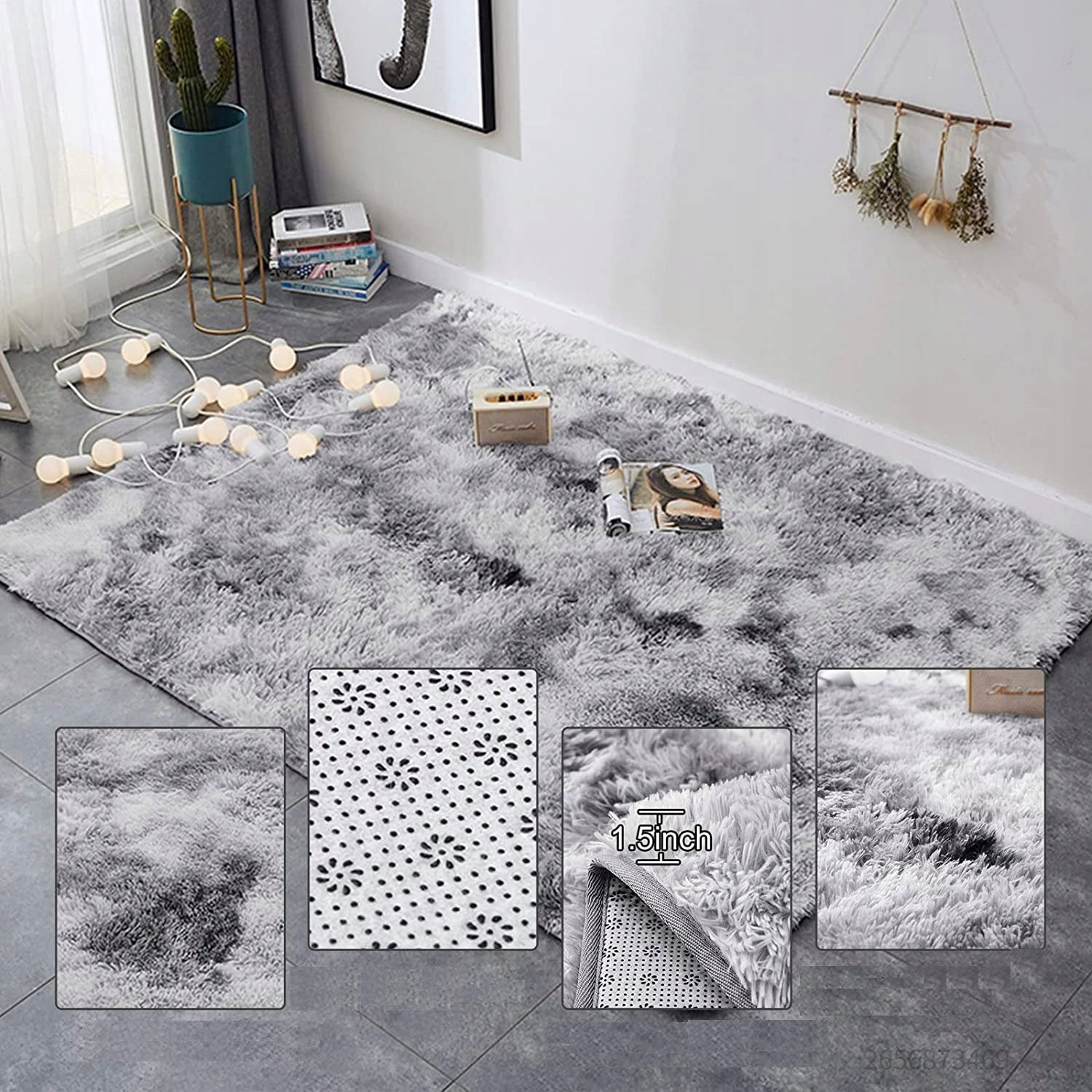 Tappeto shaggy in peluche grigio chiaro 300x200 cm