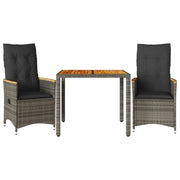 Set da Bistr¨° 3 pz | Set Salotto da Giardino con Cuscini Grigio in Polyrattan