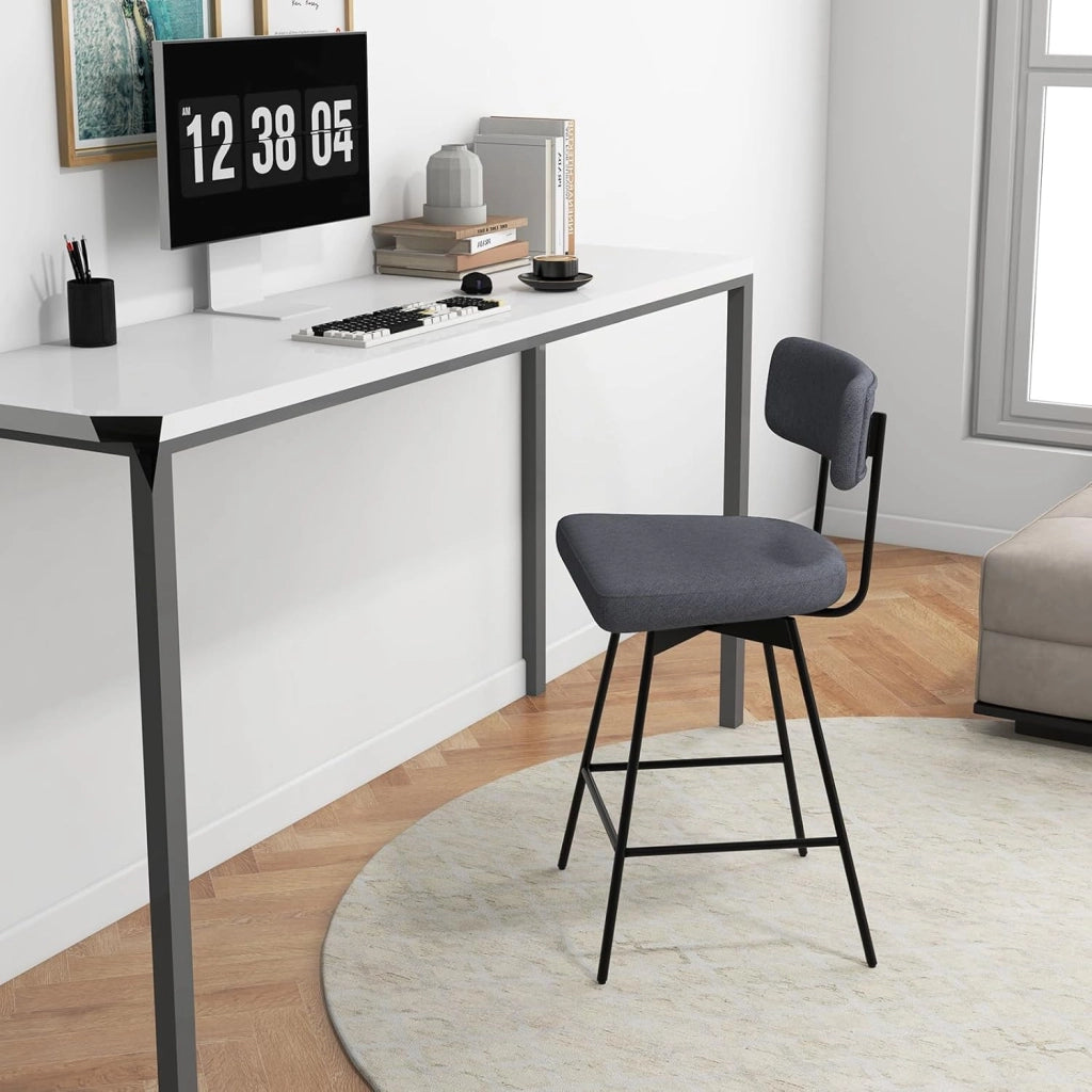 Set di Sgabelli da Bar 2, Sgabelli da Bar Girevoli 360º con Sedile Imbottito, Schienale Curvato e Poggiapiedi in Metallo, per Cucina e Sala da Pranzo (Beige/Grigio) (Grigio)