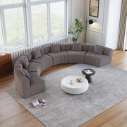 Modulo divano curvo in ciniglia grigio con 2 cuscini; design modulare