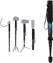 Monopodo Intrebbabile con Portaoggetti in Alluminio - Fotomonopodo Leggero con Tasca di Trascinamento - Piastra di Supporto - Adatto per Telefoni e Fotocamere.
