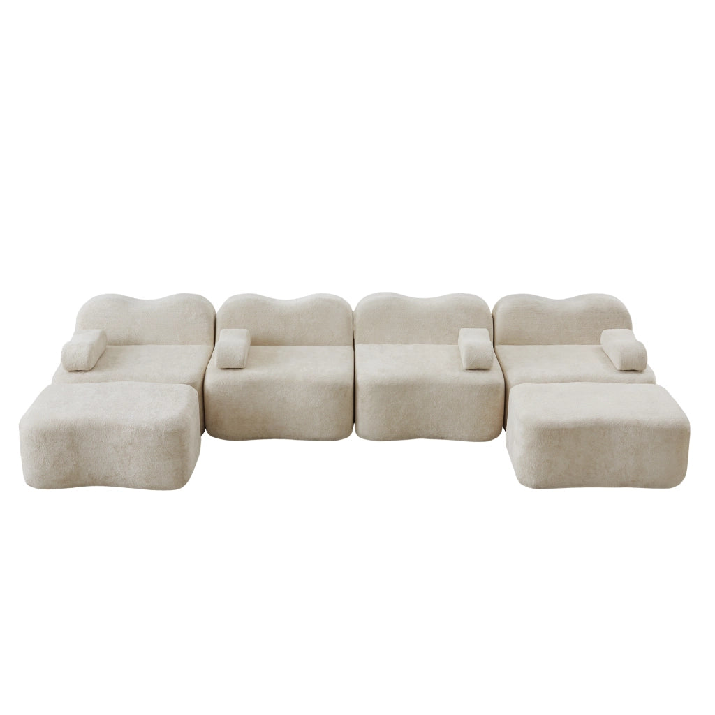 Divano Modulare U 4 Posti con 2 Poggiapiedi ¨C MINIMAL ¨C Tessuto Morbido Beige