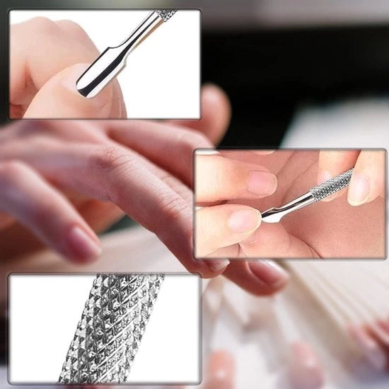 Strumento per smuovere le cuticole unghiali professionale - Faccia in acciaio inossidabile - Maniglia ergonomico - Presa antiscivolo - Duraturo - Design triangolare - Manutenzione delle unghie