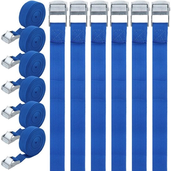 12 pacchi di cinture di sostegno 25 mm x 4 m con chiusura a gomito per cinture di sostegno regolabili con chiusura a gomito per carico, trasporto, bagaglio, campeggio, carico massimo 250 kg - Blu