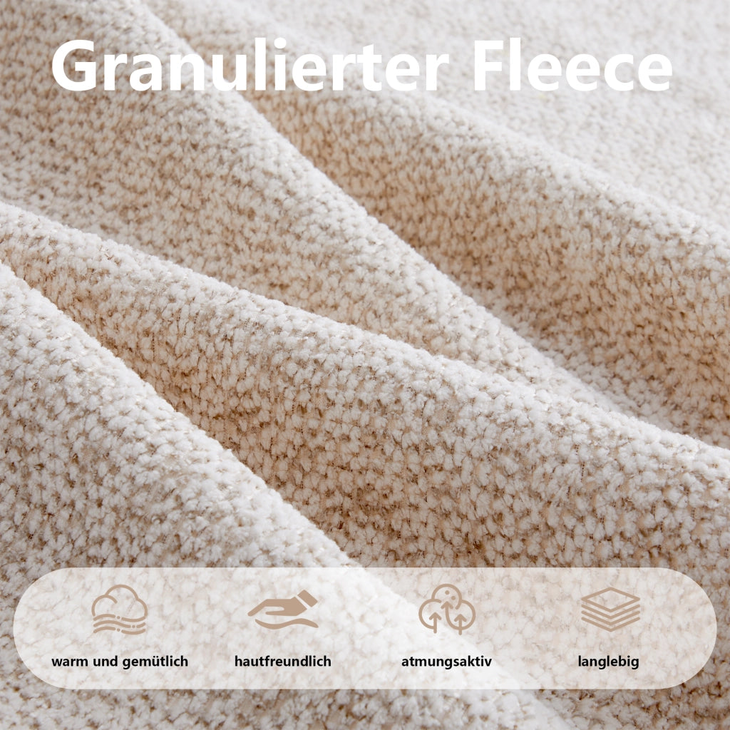 DIVANO modulare senza struttura con ottomano in Granular Fleece beige e bianco