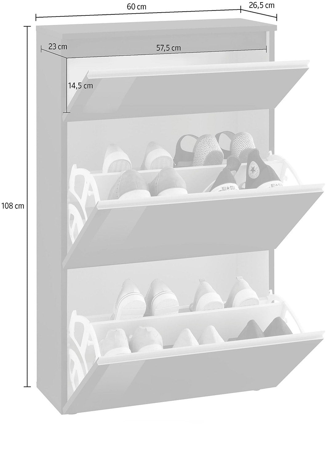 Scarpiera 2 Ante e 1 Antina a Ribalta 110x40x47,7 cm Magic Antracite Lucido