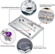 Piatto di vetro decorativo con cornice a diamanti per cosmetici, profumi e accessori - 30 x 20 cm
