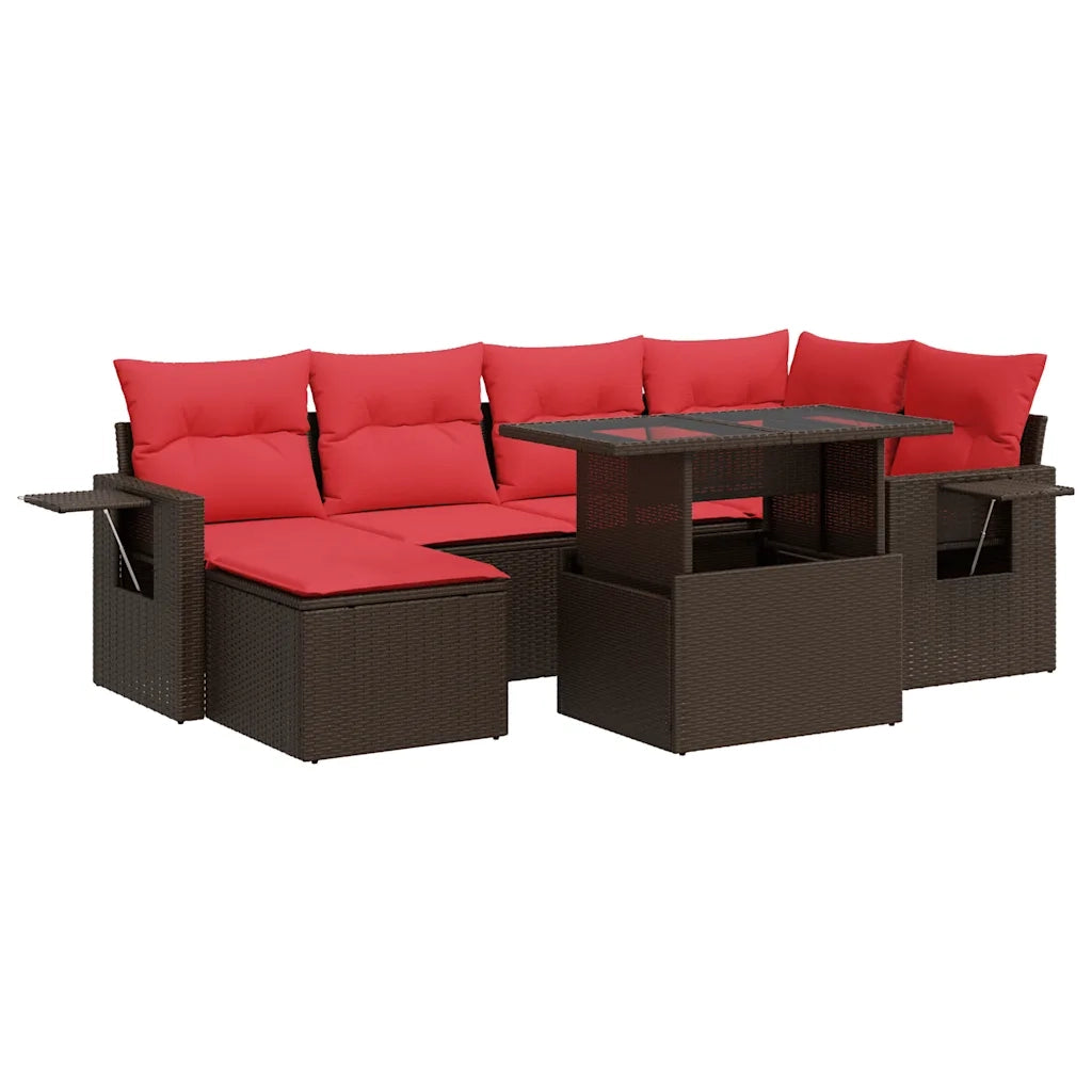 Set Divani Giardino 7 pz con Cuscini Marrone Polyrattan Acacia 3326515