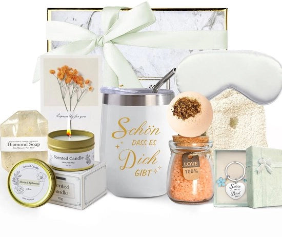 Set di regali per donna - Scatola di regalo - Regalo di compleanno - Kit di autosalute - Calzettoni termici - Sapone naturale - Carta di auguri