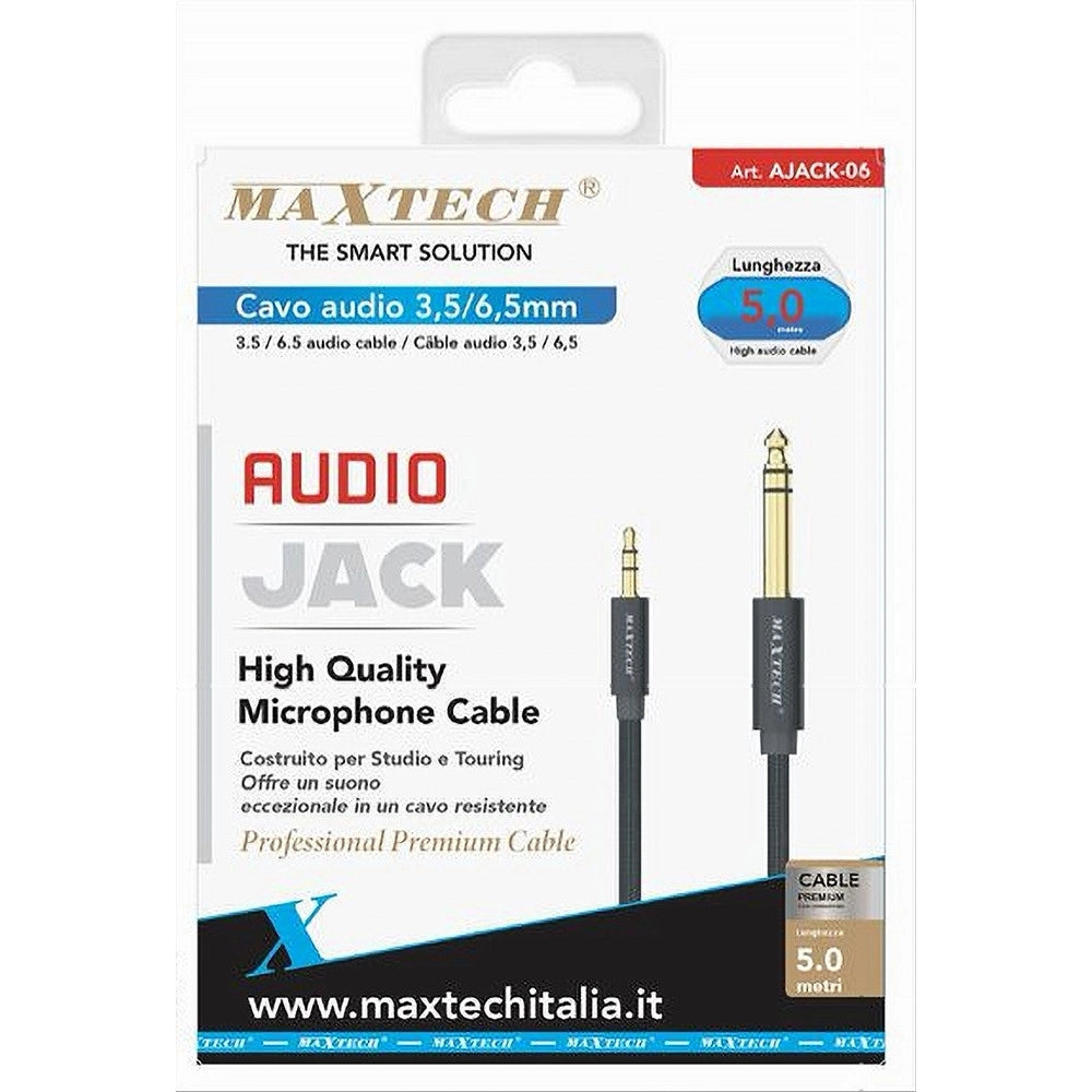Trade Shop - Cavo Audio Aux Jack Da 3,5 Mm A 6,5 ​​mm Stereo Alta Qualità Da 5 Metri Ajack-06 -