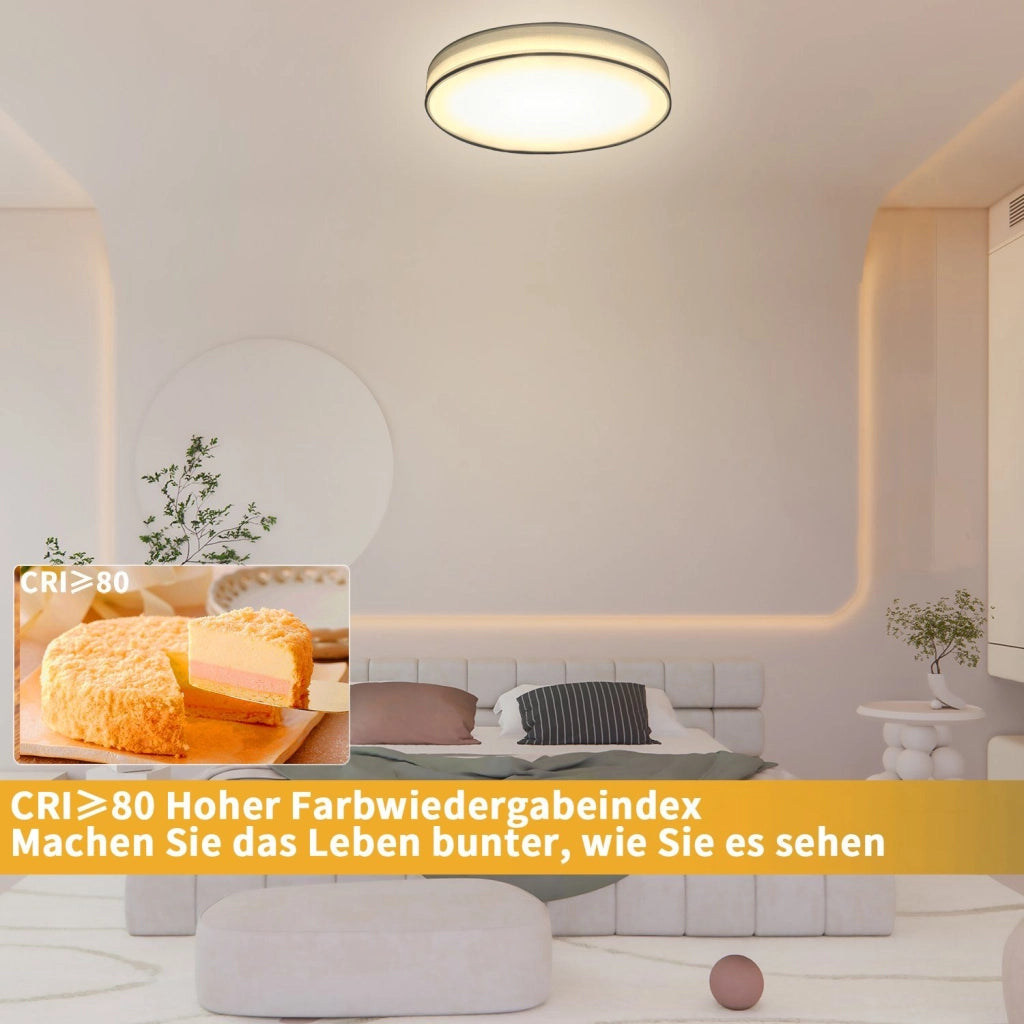 ZMH Lampada da soffitto plafoniera LED moderna paralume rotondo tessuto 30cm