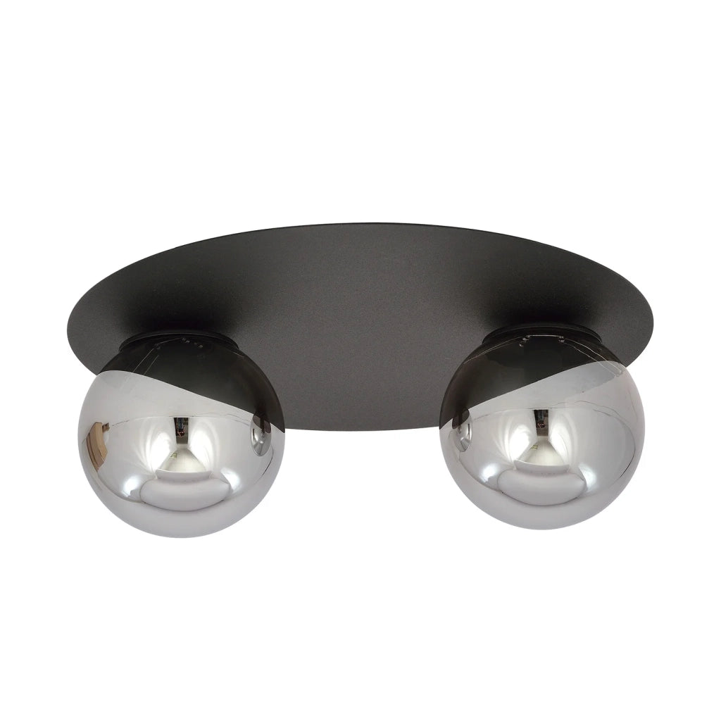 Plafoniera Minimal 2 Luci Mnemosine In Acciaio Nero E Sfere Di Vetro Fumè