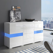 Credenza bianca lucida con LED e 4 cassetti