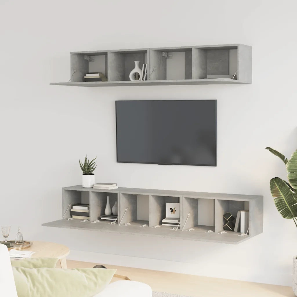 Set di Mobili Porta TV 5 pz-Set di 5 Credenza per TV Grigio Cemento in Legno Multistrato 285877