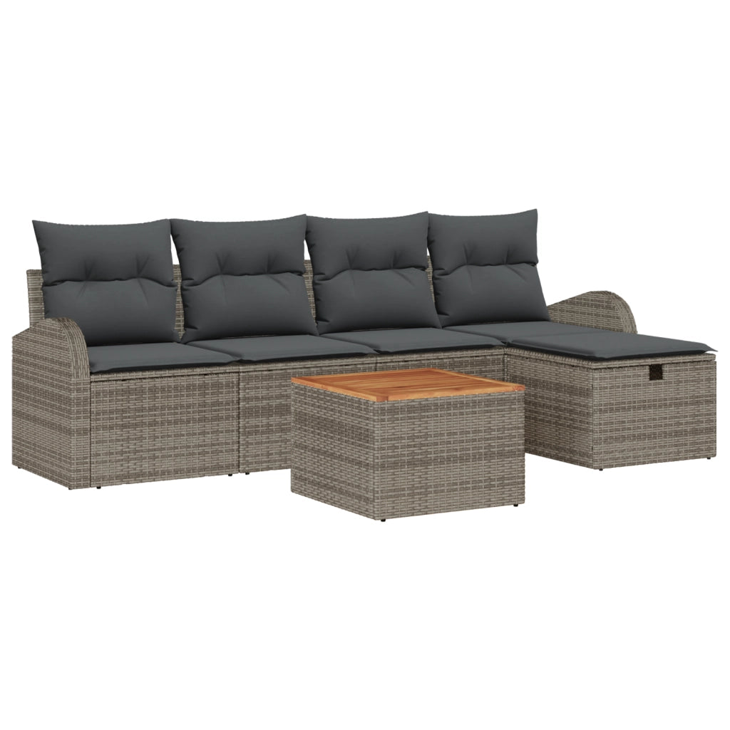 Set di divani da giardino 6 pezzi con cuscini grigi in Polyrattan