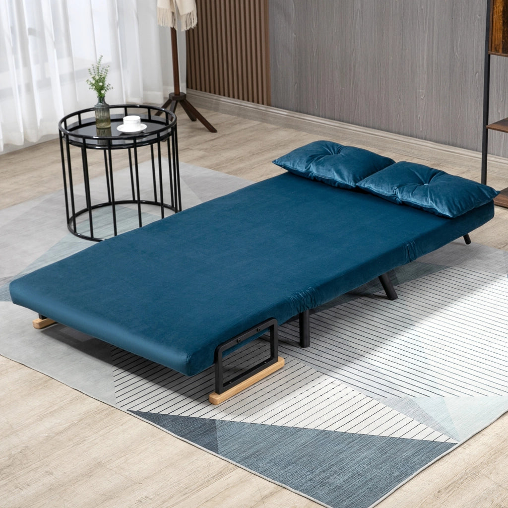 Divano letto 2 posti in velluto ¨C zephmum ¨C blu e naturale