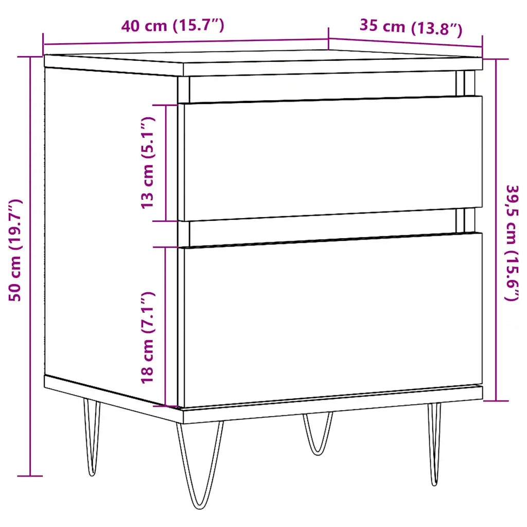 Comodini 2pz Legno Antico 40x35x50 cm in Legno Multistrato 857417