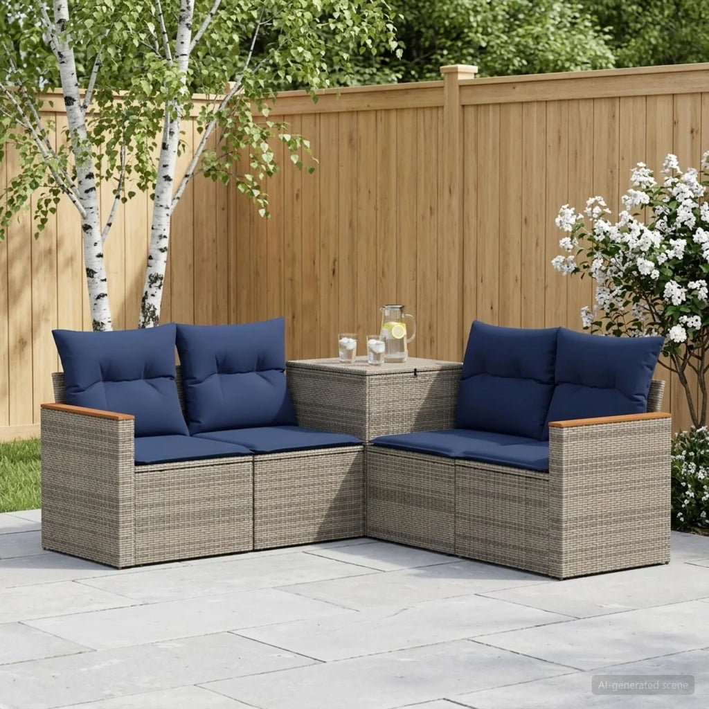 Set di divani 5 pz Grigio e Blu Navy Rattan sintetico e Acciaio 3447935