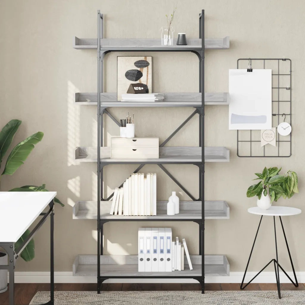 Libreria 5 Ripiani-Scaffale per Libri-Mobile di Stoccaggio Grigio Sonoma 100x33x180,5 Legno Multistrato