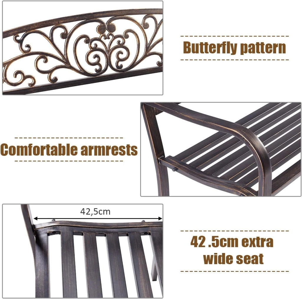Panchina da Giardino in Metallo e Ferro, Portata fino a 280 kg, Resistente alle Intemperie, Panchina Da Esterno e Interno per Balcone, Cortile, Terrazza, 127 x 60 x 85 cm