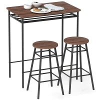 Tavolo Alto da Cucina con 2 Sgabelli Industrial Scaffale Aperto Poggiapiedi Risparmio di Spazio per Spazi Ridotti